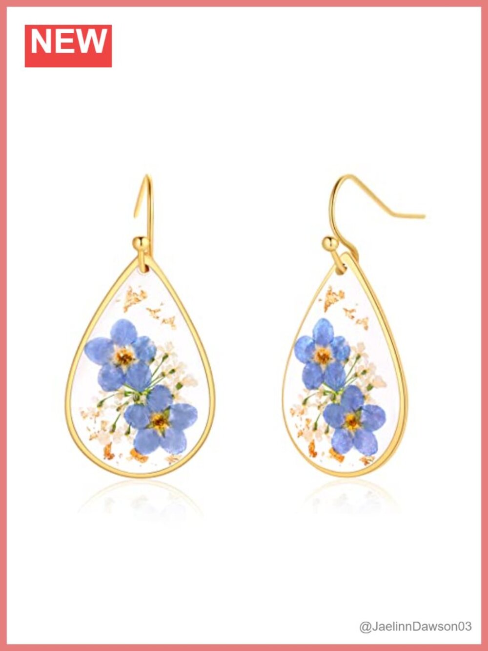 Pressed Wildflower Drop Earrings Real Flowers Hypoallergenic Stainless Steel